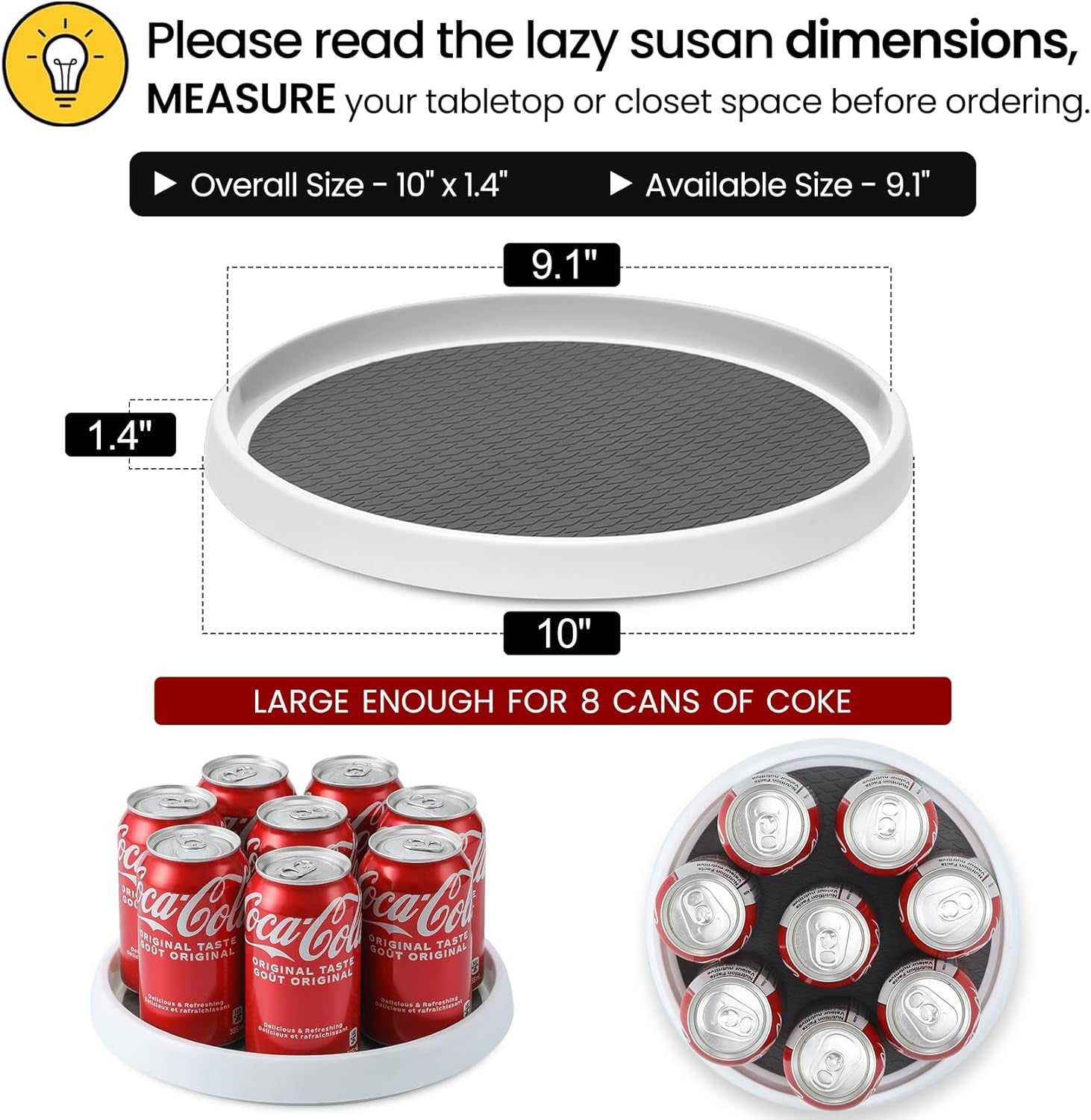 Set of 4, 10 Inch Non-Skid Lazy Susan Organizers - Turntable Rack for Cabinet, Pantry Organization and Storage, Kitchen, Fridge, Bathroom Makeup Vanity Countertop, under Sink Organizing, Spice Rack