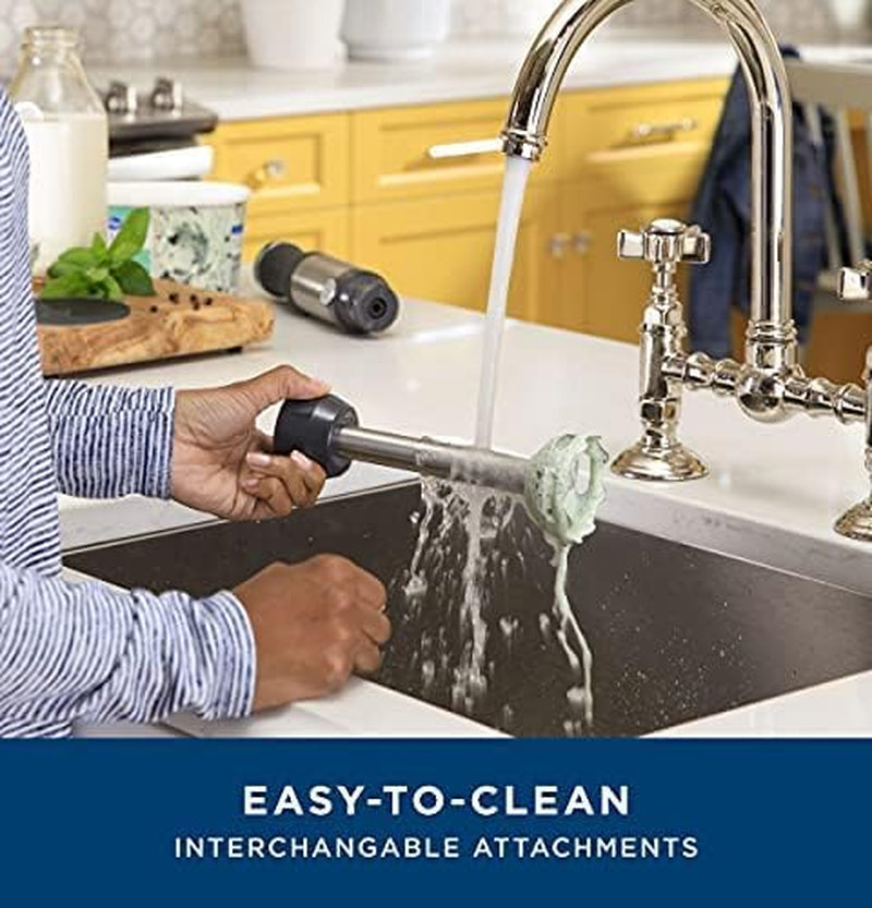 GE Immersion Blender | Handheld Blender for Shakes, Smoothies, Baby Food &amp; More | Includes Whisk &amp; Blending Jar | 2-Speed | Interchangeable Attachment for Easy Clean | 500 Watts | Stainless Steel