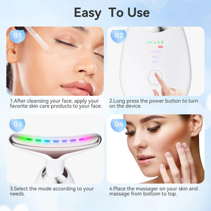 Neck Massager, 7-In-1 Multifunctional Facial Massager, Face Sculpting Tool for Skin Care, At-Home Face Tool with Vibration and Thermal, White