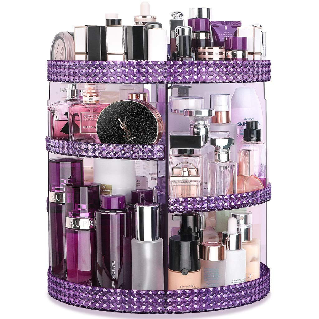 Makeup Organizer 360-Degree Rotating, Adjustable Makeup Storage, 7 Layers Large Capacity Cosmetic Storage Unit, Fits Different Types of Cosmetics and Accessories, plus Size(Purple)
