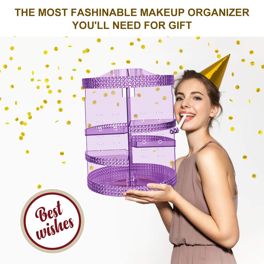 Makeup Organizer 360-Degree Rotating, Adjustable Makeup Storage, 7 Layers Large Capacity Cosmetic Storage Unit, Fits Different Types of Cosmetics and Accessories, plus Size(Purple)