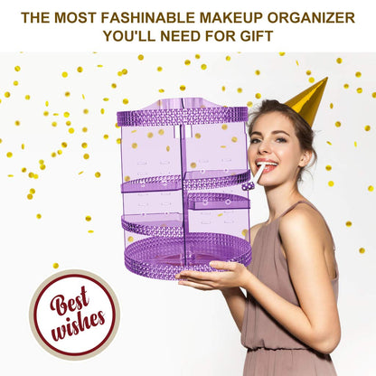 Makeup Organizer 360-Degree Rotating, Adjustable Makeup Storage, 7 Layers Large Capacity Cosmetic Storage Unit, Fits Different Types of Cosmetics and Accessories, plus Size(Purple)