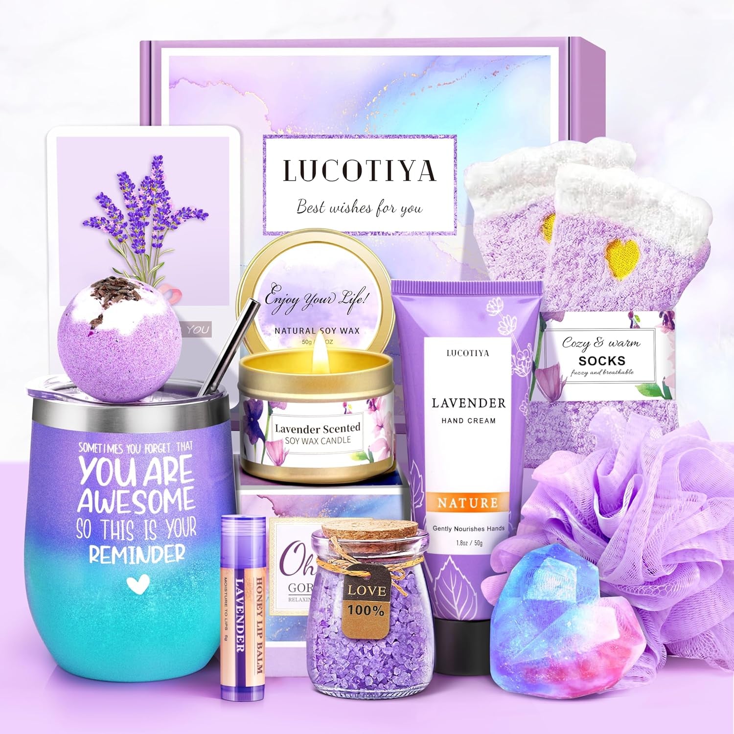 Gifts for Women, Christmas Gifts Basket for Woman Birthday Wine Tumbler Self Care Package Gift for Mom, Bestie, Her, Sister, Wife, Auntie Thank You Gift for Women Teacher Appreciation