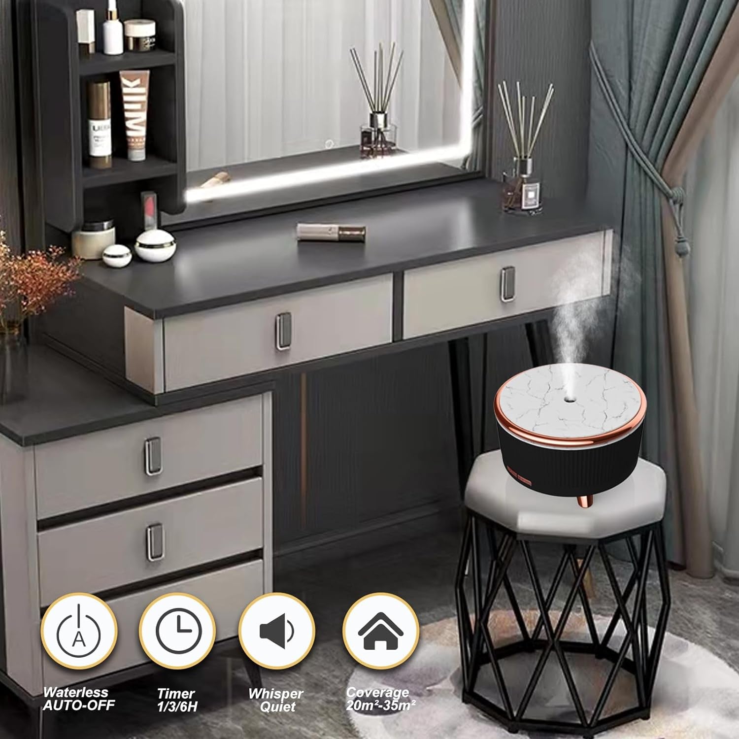 Diffusers for Essential Oils Large Room, 500Ml Aromatherapy Diffuser Cool Mist Humidifier with Remote Control,7 Colors Lights &amp; 4 Mist Mode Waterless Auto off for Women Office Home