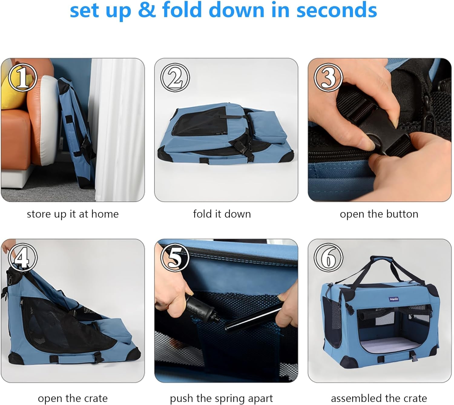 Portable Collapsible Dog Crate, Travel Dog Crate 24X17X17 with Soft Warm Blanket and Foldable Bowl for Large Cats &amp; Small Dogs Indoor and Outdoor