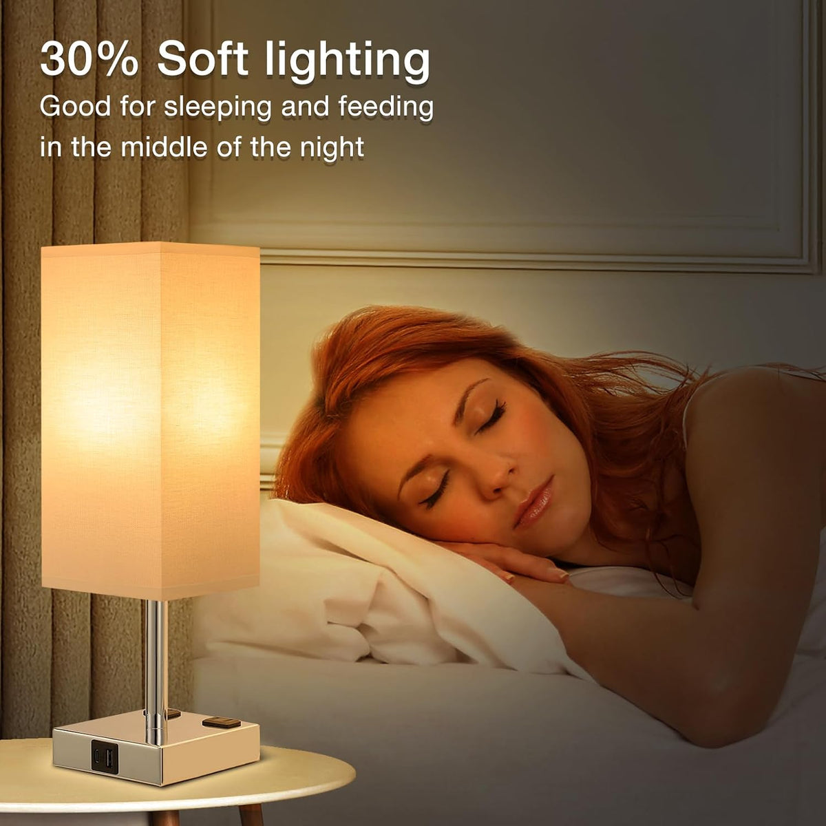 Touch Table Lamps Set of 2 for Bedroom - Dimmable, USB C+A, 2 AC Outlets