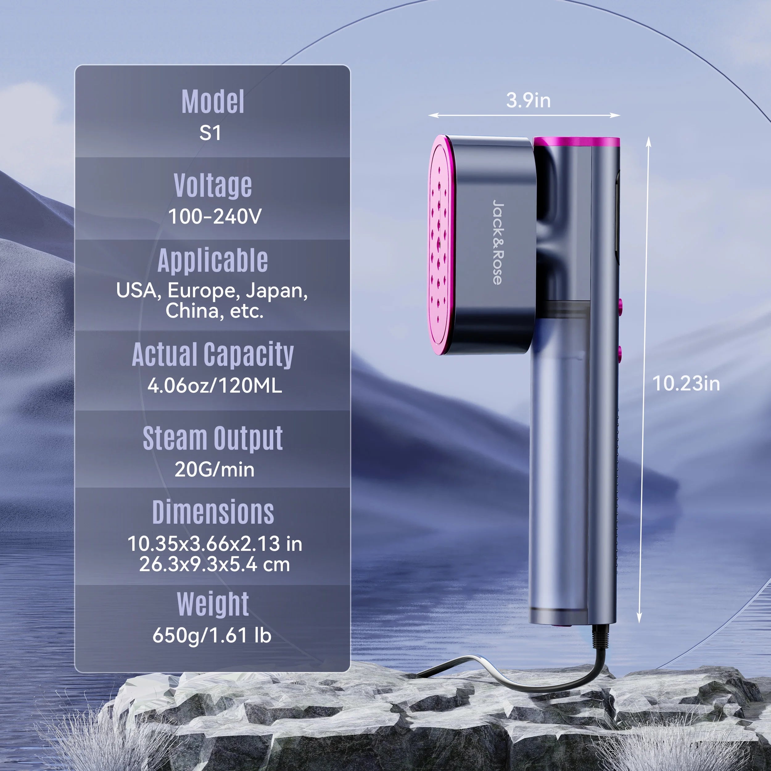 Travel Steamer for Clothes, 100-240V Portable Steamer,15S Heat Up, Steamer ＆ Iron 2 in 1, Travel Size Garment Steamer, Large Ceramic Heat Panel, for Global &amp; European Traveling, Purple