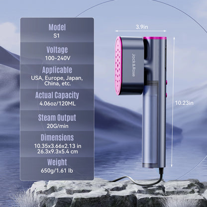 Travel Steamer for Clothes, 100-240V Portable Steamer,15S Heat Up, Steamer ＆ Iron 2 in 1, Travel Size Garment Steamer, Large Ceramic Heat Panel, for Global &amp; European Traveling, Purple