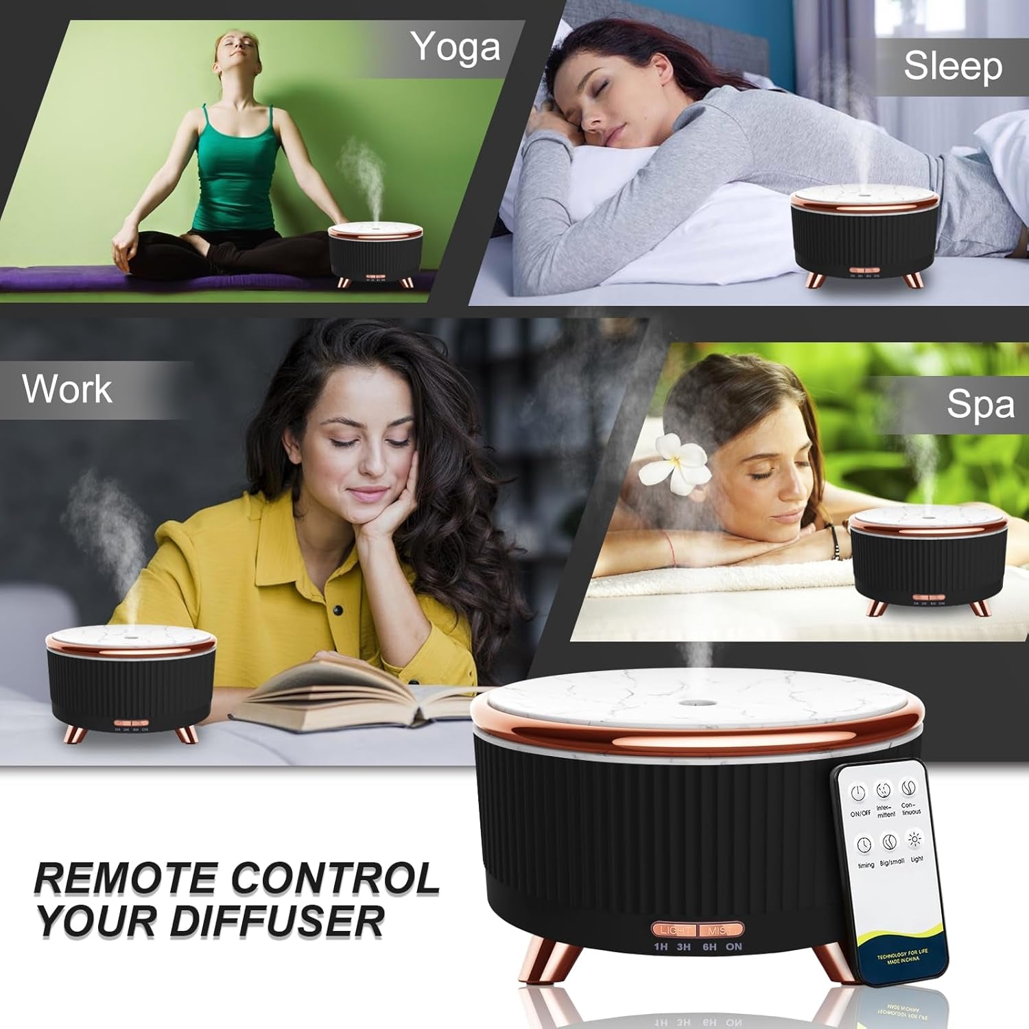 Diffusers for Essential Oils Large Room, 500Ml Aromatherapy Diffuser Cool Mist Humidifier with Remote Control,7 Colors Lights &amp; 4 Mist Mode Waterless Auto off for Women Office Home