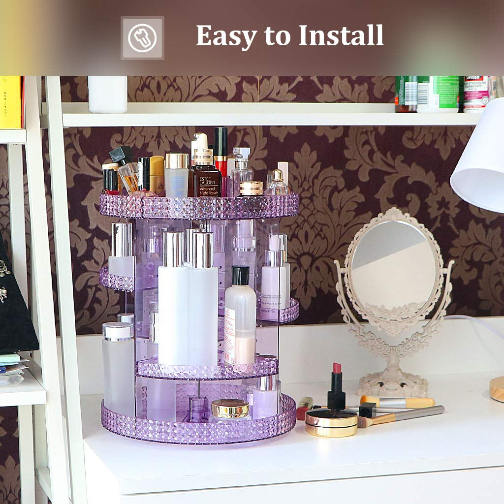 Makeup Organizer 360-Degree Rotating, Adjustable Makeup Storage, 7 Layers Large Capacity Cosmetic Storage Unit, Fits Different Types of Cosmetics and Accessories, plus Size(Purple)