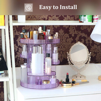 Makeup Organizer 360-Degree Rotating, Adjustable Makeup Storage, 7 Layers Large Capacity Cosmetic Storage Unit, Fits Different Types of Cosmetics and Accessories, plus Size(Purple)