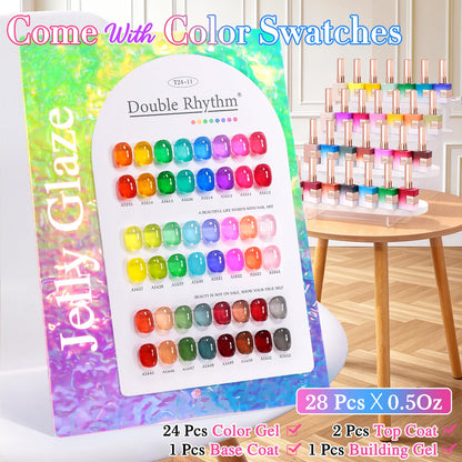 28Pcs 0.5Oz Gel Nail Polish Set Same Color Same Bottle Gel Polish Kit Nail Art Manicure Salon DIY at Home for Women (Neon Jelly Sheer Collection-T24-11)