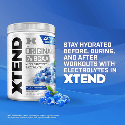 Original BCAA Powder Blue Raspberry Ice, Sugar Free Post Workout Muscle Recovery Drink with Amino Acids for Men &amp; Women