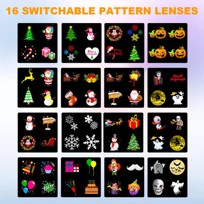 16 Slides Christmas Holiday Lights Projector, Waterproof Snowflakes Projection Lamp Indoor Outdoor Lighting for Halloween, Xmas, Holiday, Party, Birthday Garden House Decoration