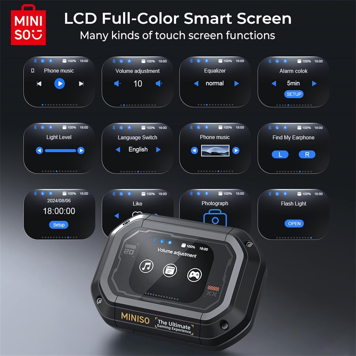M98 Open Ear Headphone Earbuds Open Ear Bluetooth 5.4 Headphones with LED Display Screen OWS Earphones Wireless Earbuds with Earhooks Bluetooth Earbuds for Running,Driving,Working(No AI)