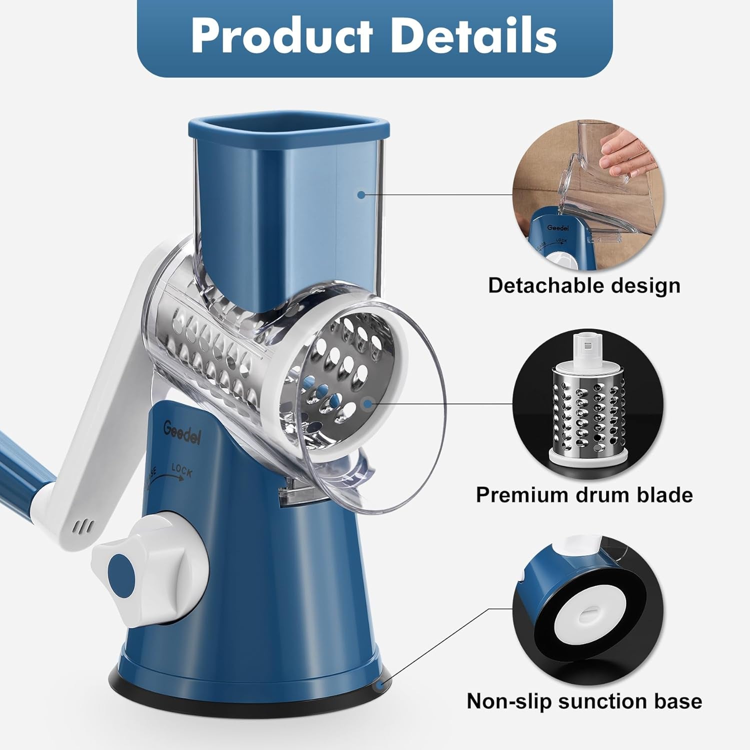 Rotary Cheese Grater Hand Crank, Cheese Shredder Vegetable Slicer