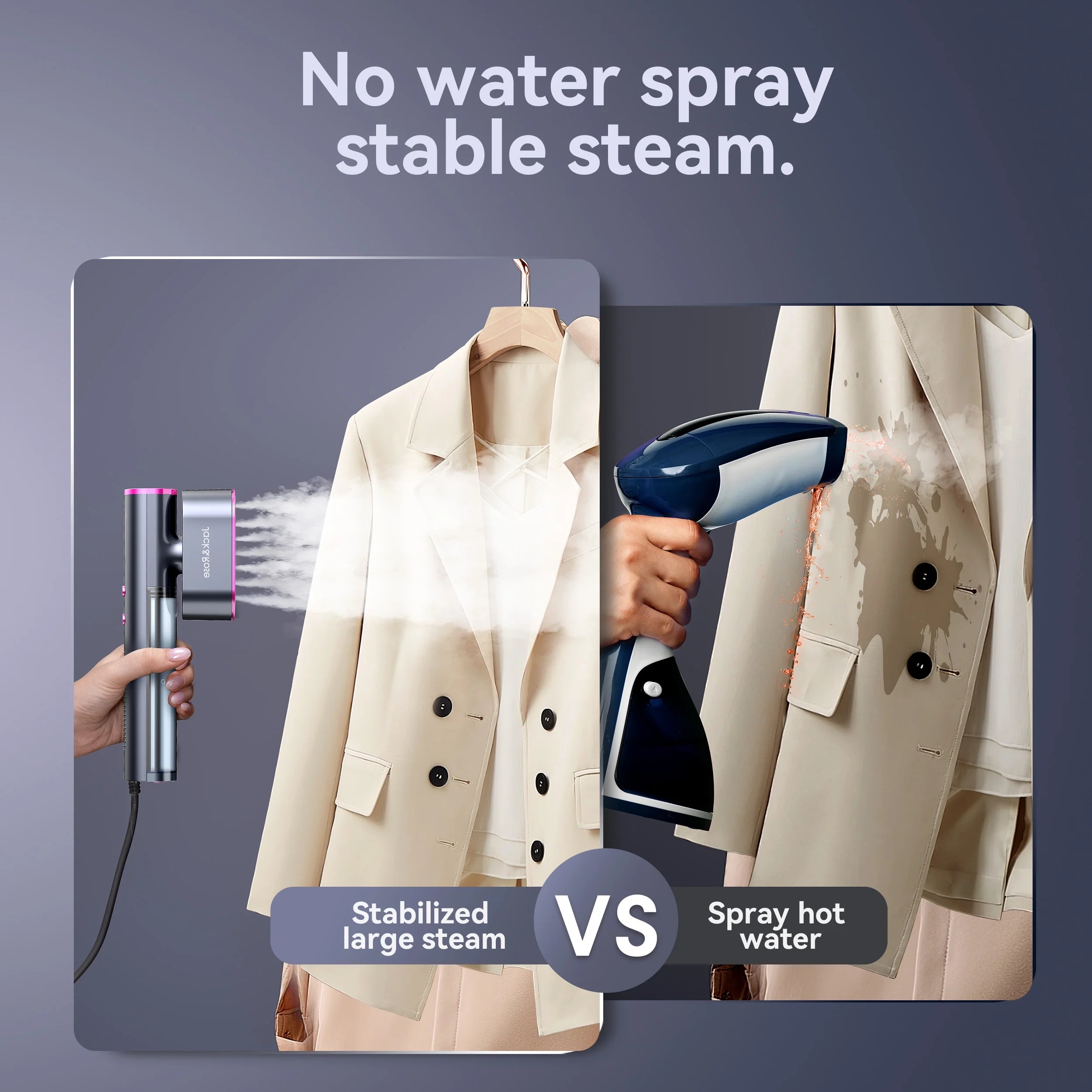 Travel Steamer for Clothes, 100-240V Portable Steamer,15S Heat Up, Steamer ＆ Iron 2 in 1, Travel Size Garment Steamer, Large Ceramic Heat Panel, for Global &amp; European Traveling, Purple