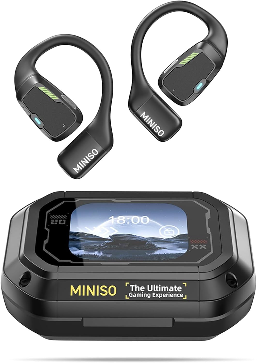 M98 Open Ear Headphone Earbuds Open Ear Bluetooth 5.4 Headphones with LED Display Screen OWS Earphones Wireless Earbuds with Earhooks Bluetooth Earbuds for Running,Driving,Working(No AI)