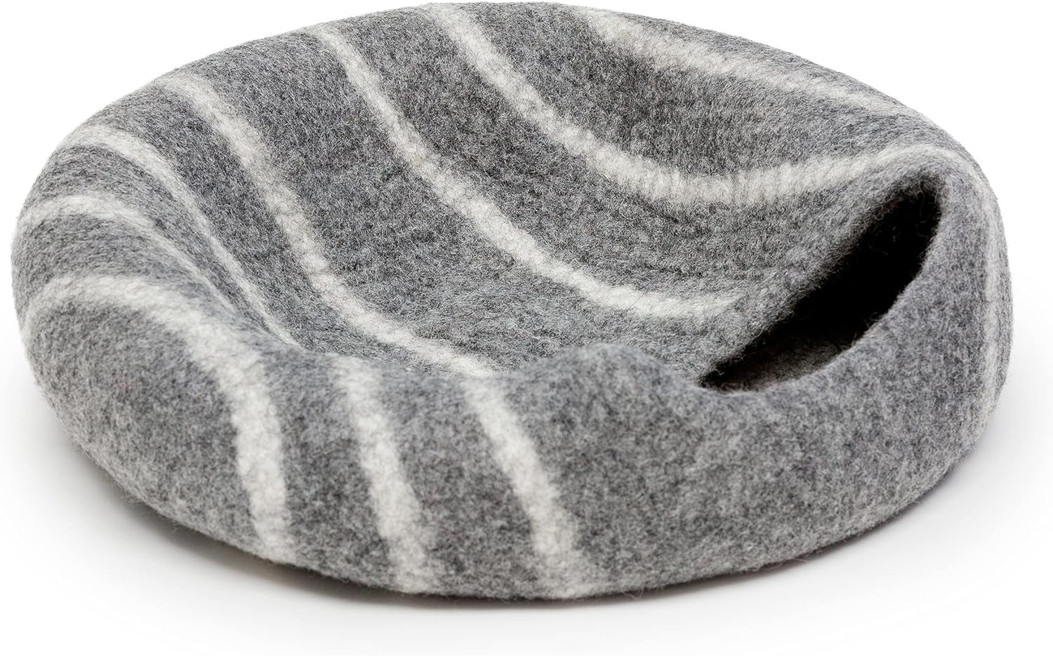 KOTE Cat Cave &amp; Dog Cave | Enclosed Cat Bed | Cat Hideaway | Pod Kitten Bed | Grey Stripe