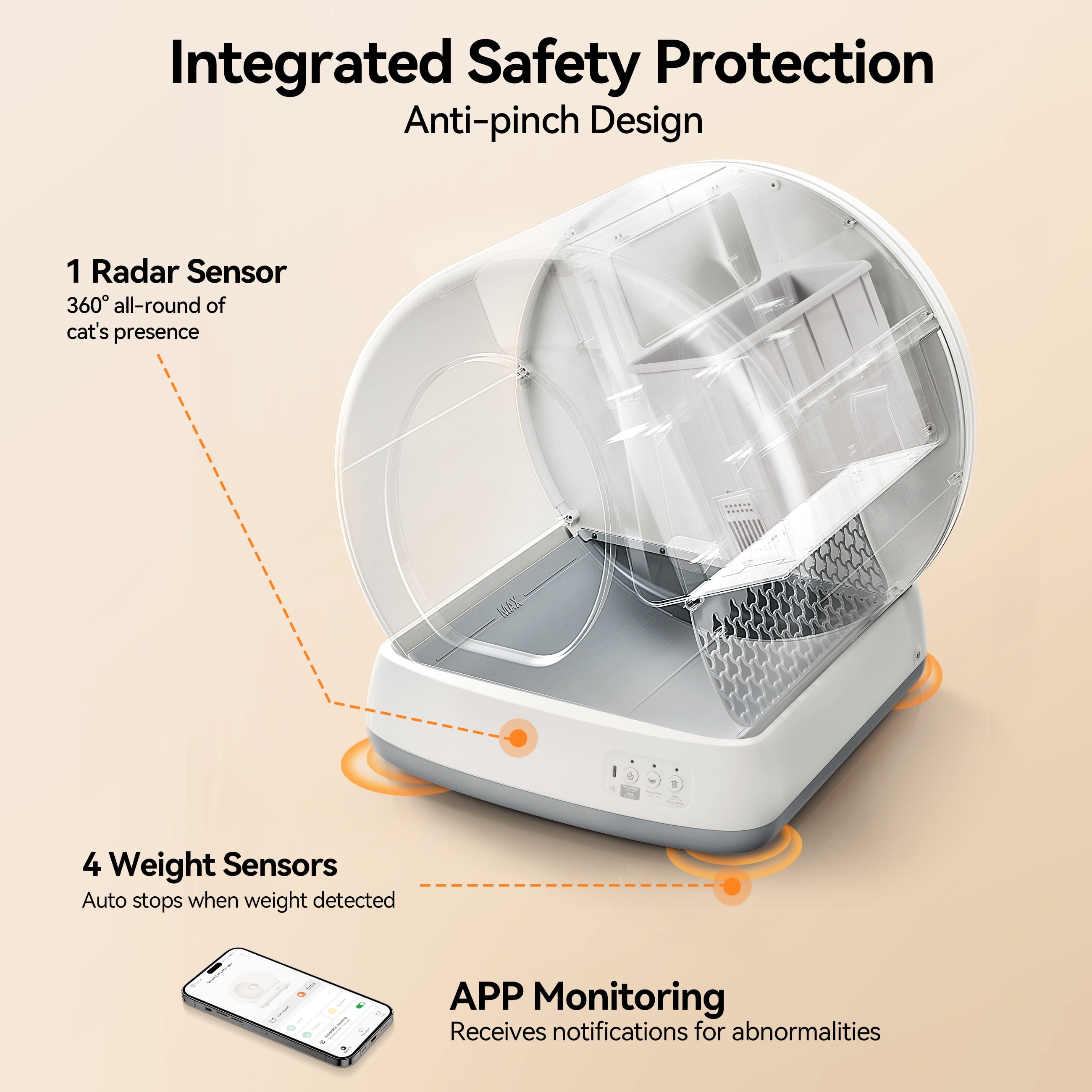 Self-Cleaning Cat Litter Box, Automatic Cat Litter Box with APP Control, Safety Sensors, Odor Isolation &amp; Health Monitoring