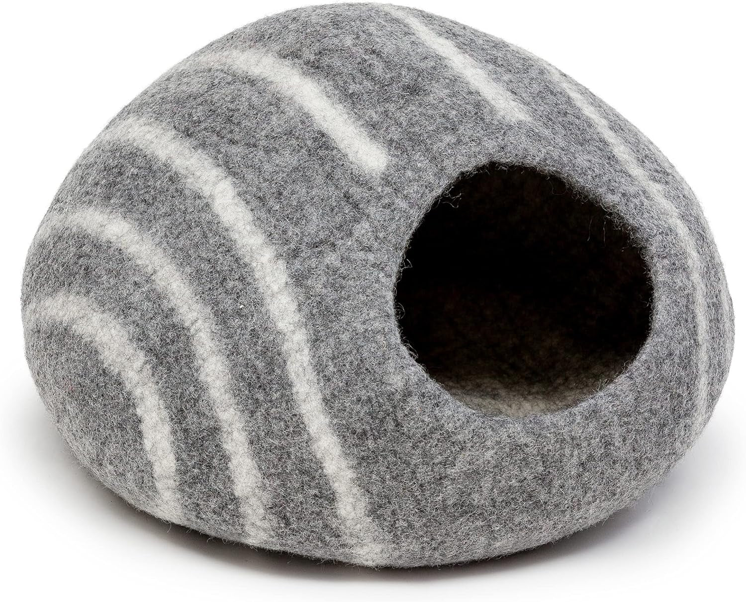 KOTE Cat Cave &amp; Dog Cave | Enclosed Cat Bed | Cat Hideaway | Pod Kitten Bed | Grey Stripe