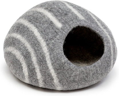 KOTE Cat Cave &amp; Dog Cave | Enclosed Cat Bed | Cat Hideaway | Pod Kitten Bed | Grey Stripe
