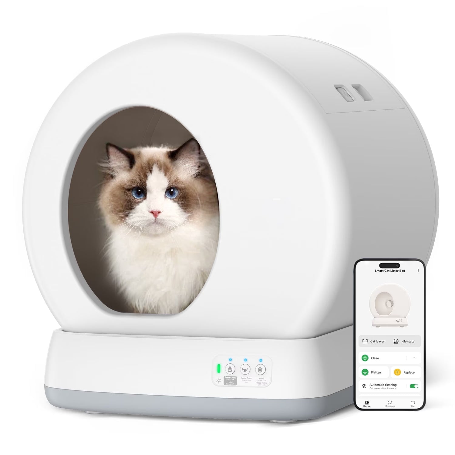 Self-Cleaning Cat Litter Box, Automatic Cat Litter Box with APP Control, Safety Sensors, Odor Isolation &amp; Health Monitoring
