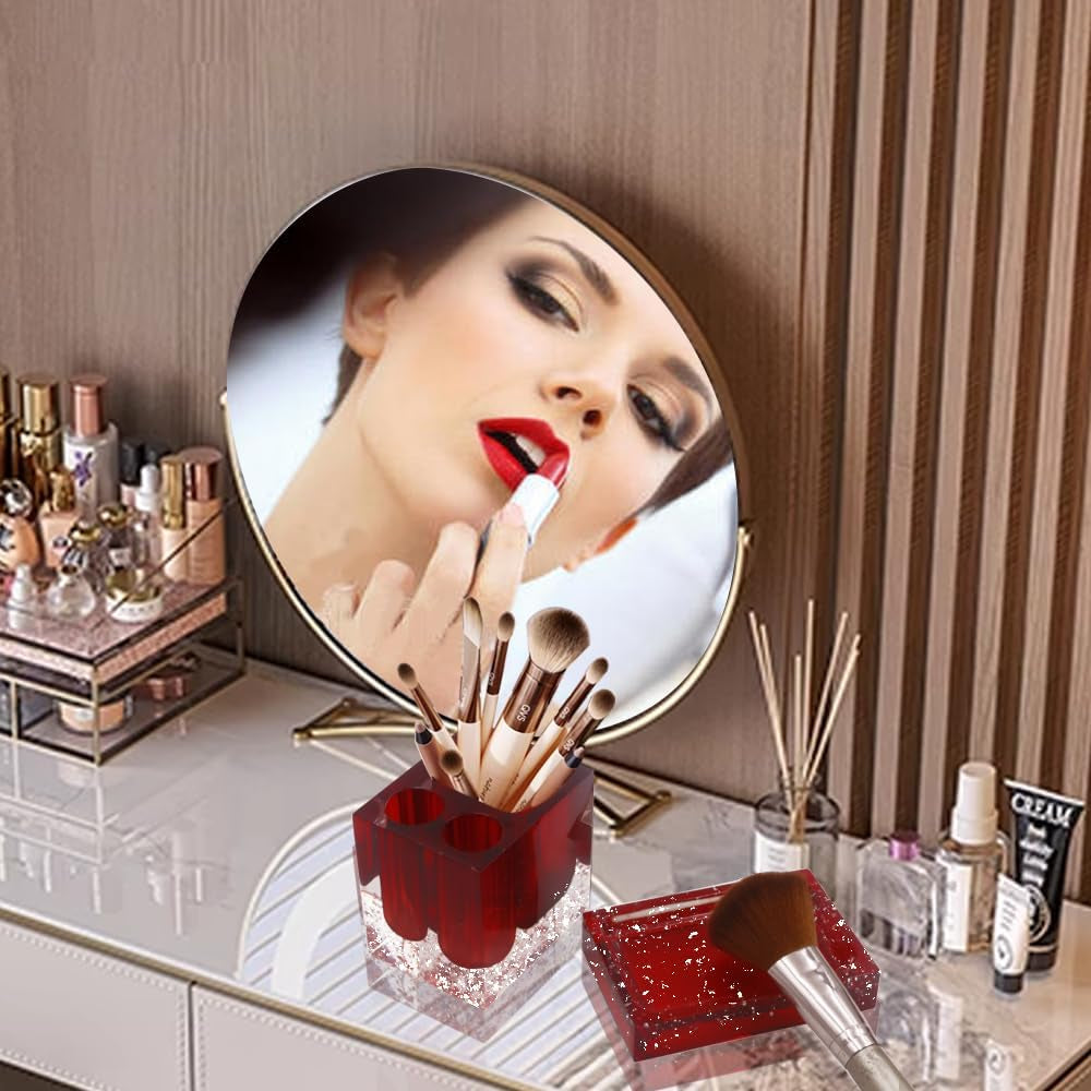 5-Piece Resin Bathroom Accessory Set with Soap Dish, Dispenser, Toothbrush Holder and Tumbler, Red