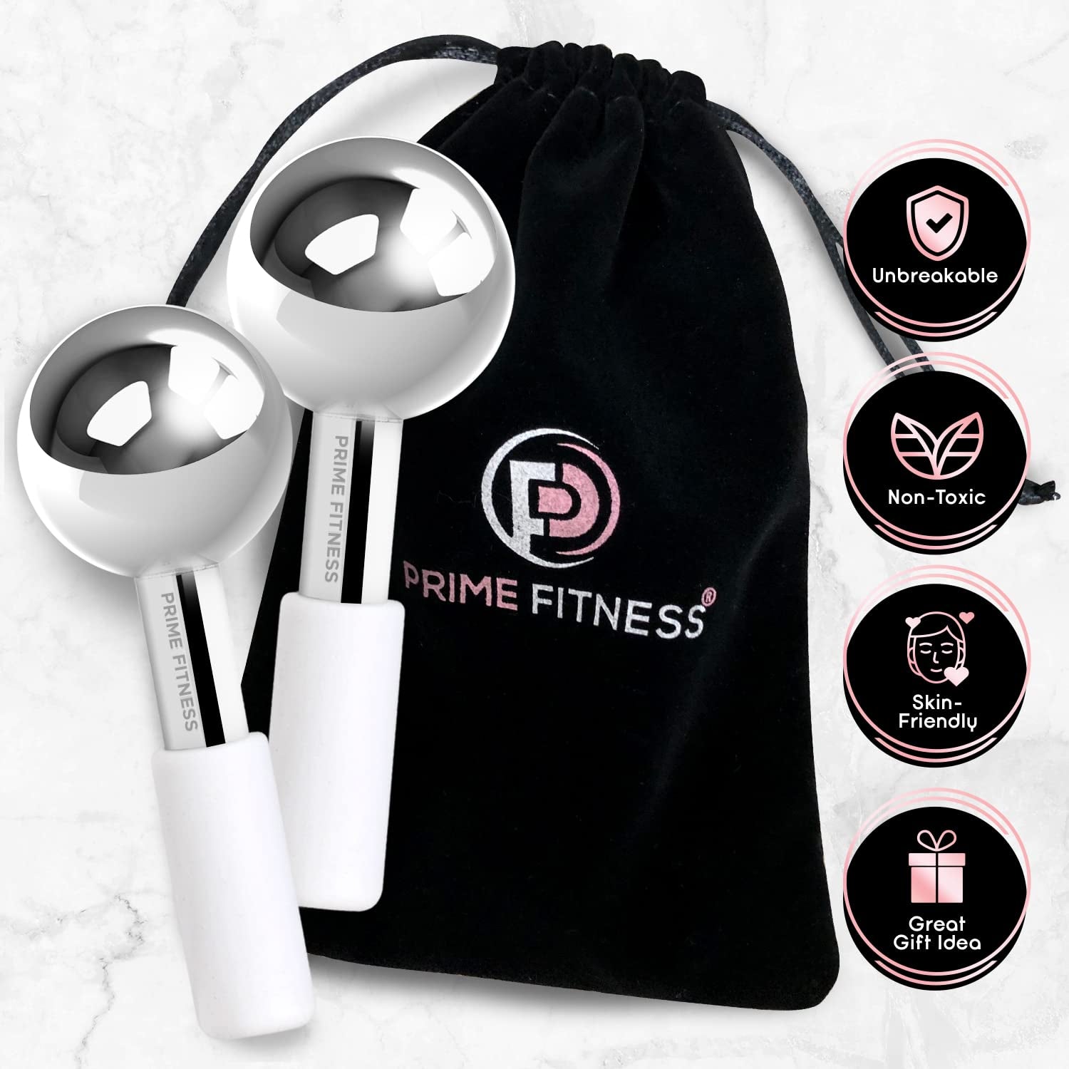 Ice Globes for Facials | Unbreakable Steel Cooling Roller | Cryo Sticks for Face | Massager for Face Neck &amp; Eyes | Skin Care for Dark Circles, Puffiness, Wrinkles, Collagen Production (White)