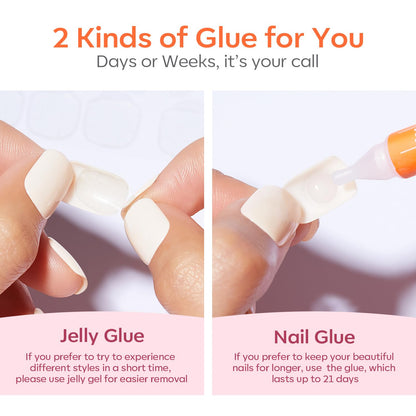 Green Press on Nails, Spring Easter Short Square Fake Nails, Summer Spring Reusable Nail Kit with Nail Glue Adhesive Tabs Mini Nail File, Nails Press Ons 32Pcs16 Sizes, Women Girl Gift