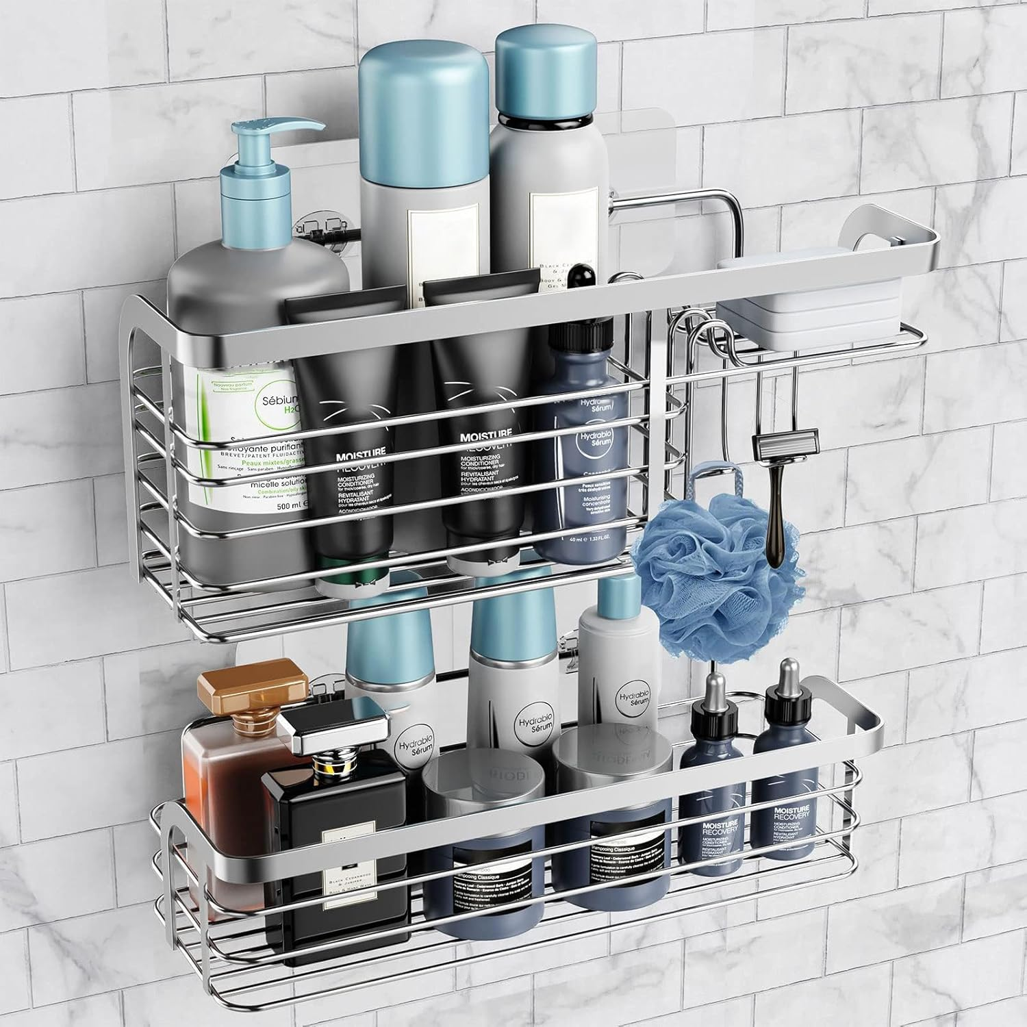 Adhesive Shower Caddy 2 Pack – No-Drill Stainless Steel Shower Organizer