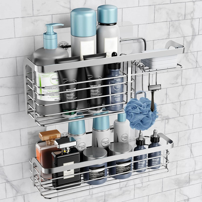 Adhesive Shower Caddy 2 Pack – No-Drill Stainless Steel Shower Organizer