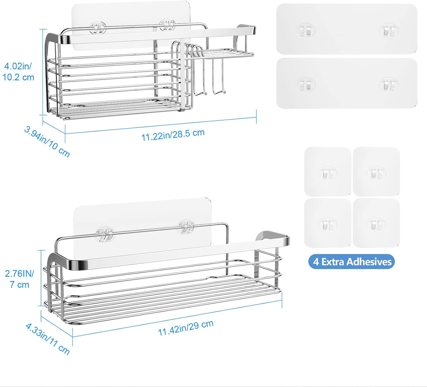 Adhesive Shower Caddy 2 Pack – No-Drill Stainless Steel Shower Organizer