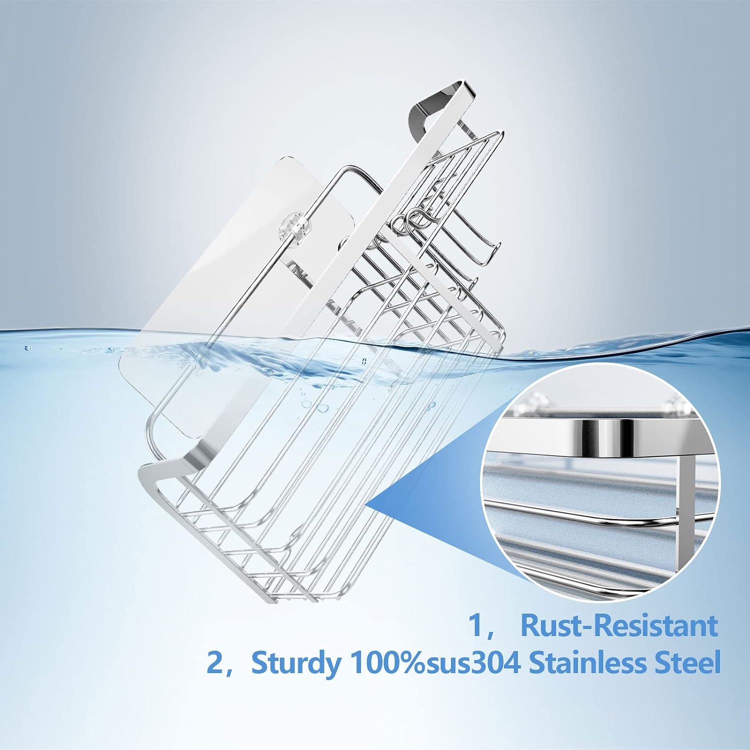 Adhesive Shower Caddy 2 Pack – No-Drill Stainless Steel Shower Organizer