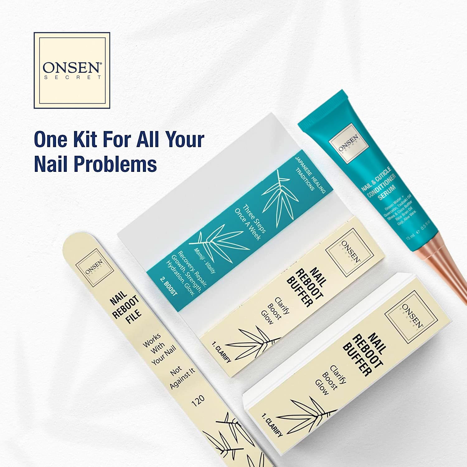 Nail Care Kit - W/Cuticle Care Serum, Japanese Nail Buffer and Shine Kit - Strengthening &amp; Shining - Spa-Quality Manicure - Organic Ingredients - Long-Lasting Shine - Easy &amp; Safe - 1Pk
