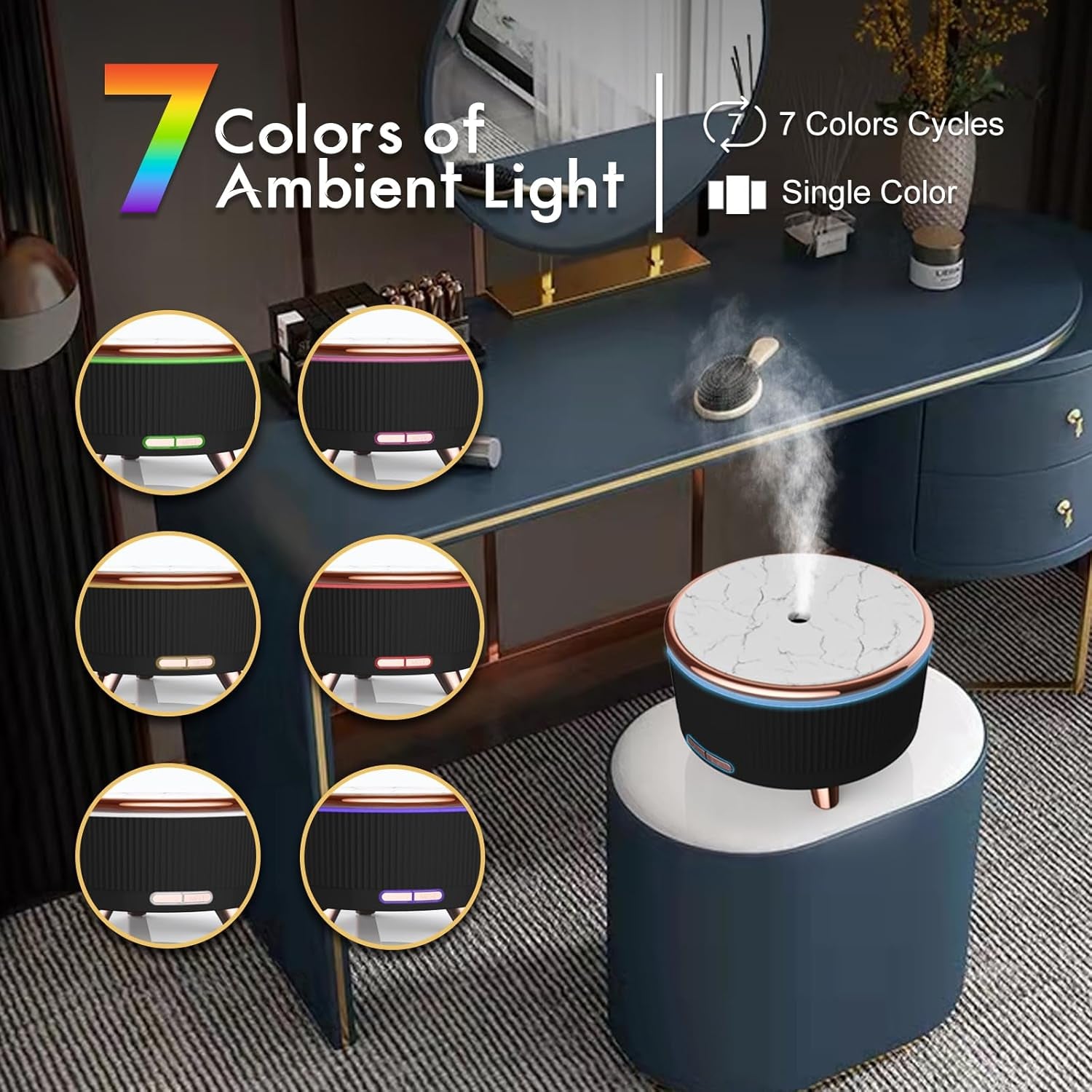 Diffusers for Essential Oils Large Room, 500Ml Aromatherapy Diffuser Cool Mist Humidifier with Remote Control,7 Colors Lights &amp; 4 Mist Mode Waterless Auto off for Women Office Home