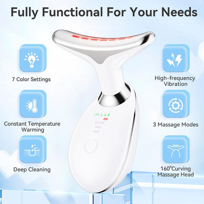 Neck Massager, 7-In-1 Multifunctional Facial Massager, Face Sculpting Tool for Skin Care, At-Home Face Tool with Vibration and Thermal, White