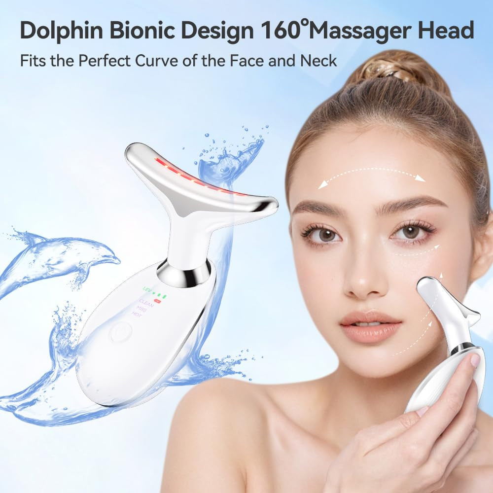 Neck Massager, 7-In-1 Multifunctional Facial Massager, Face Sculpting Tool for Skin Care, At-Home Face Tool with Vibration and Thermal, White