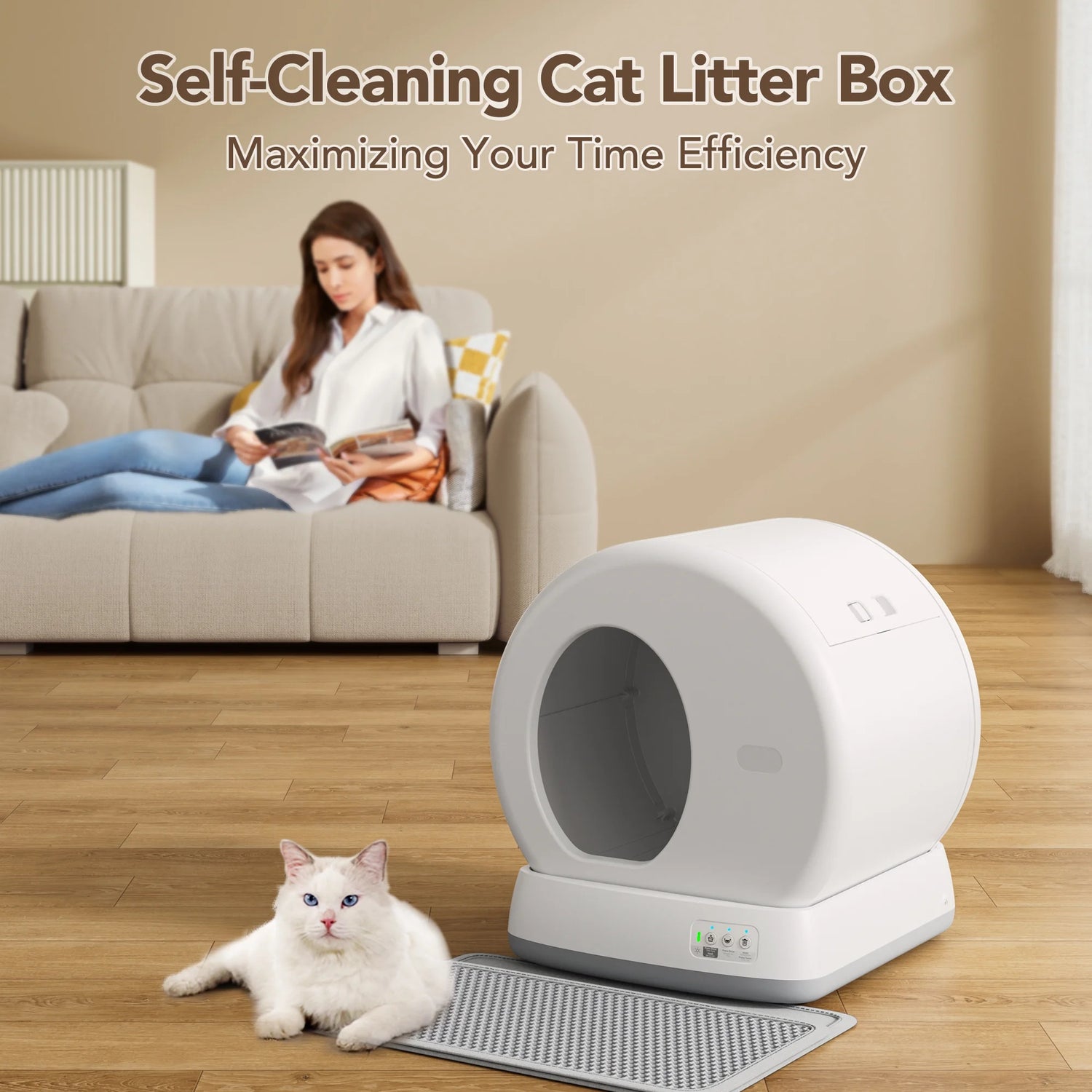 Self-Cleaning Cat Litter Box, Automatic Cat Litter Box with APP Control, Safety Sensors, Odor Isolation &amp; Health Monitoring