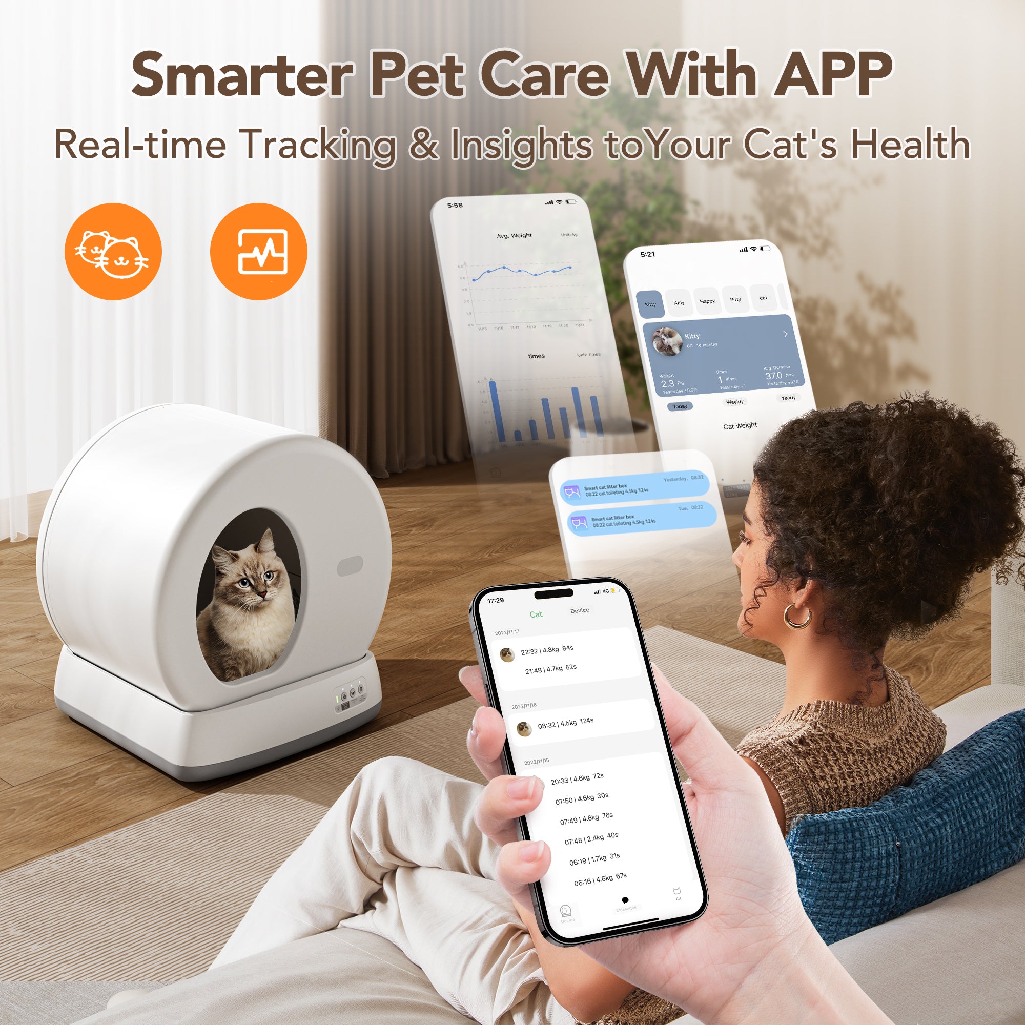 Self-Cleaning Cat Litter Box, Automatic Cat Litter Box with APP Control, Safety Sensors, Odor Isolation &amp; Health Monitoring