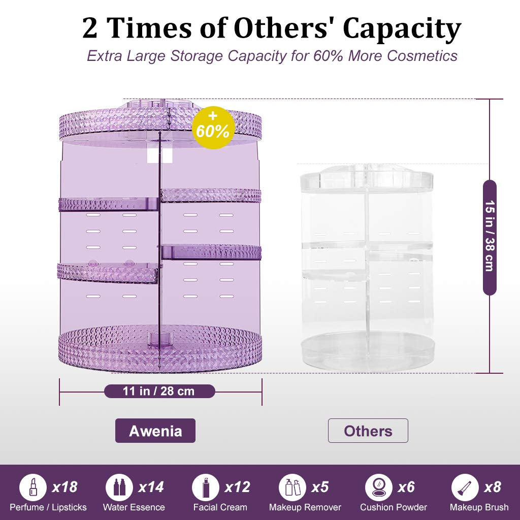 Makeup Organizer 360-Degree Rotating, Adjustable Makeup Storage, 7 Layers Large Capacity Cosmetic Storage Unit, Fits Different Types of Cosmetics and Accessories, plus Size(Purple)
