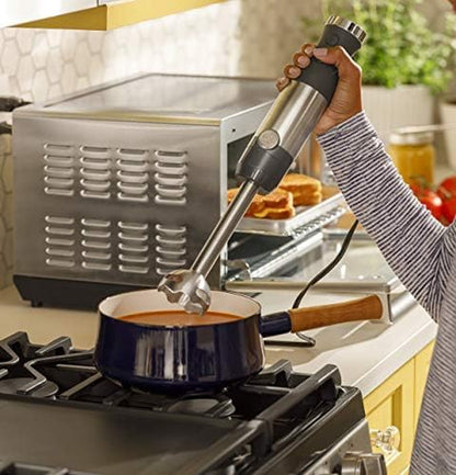 GE Immersion Blender | Handheld Blender for Shakes, Smoothies, Baby Food &amp; More | Includes Whisk &amp; Blending Jar | 2-Speed | Interchangeable Attachment for Easy Clean | 500 Watts | Stainless Steel