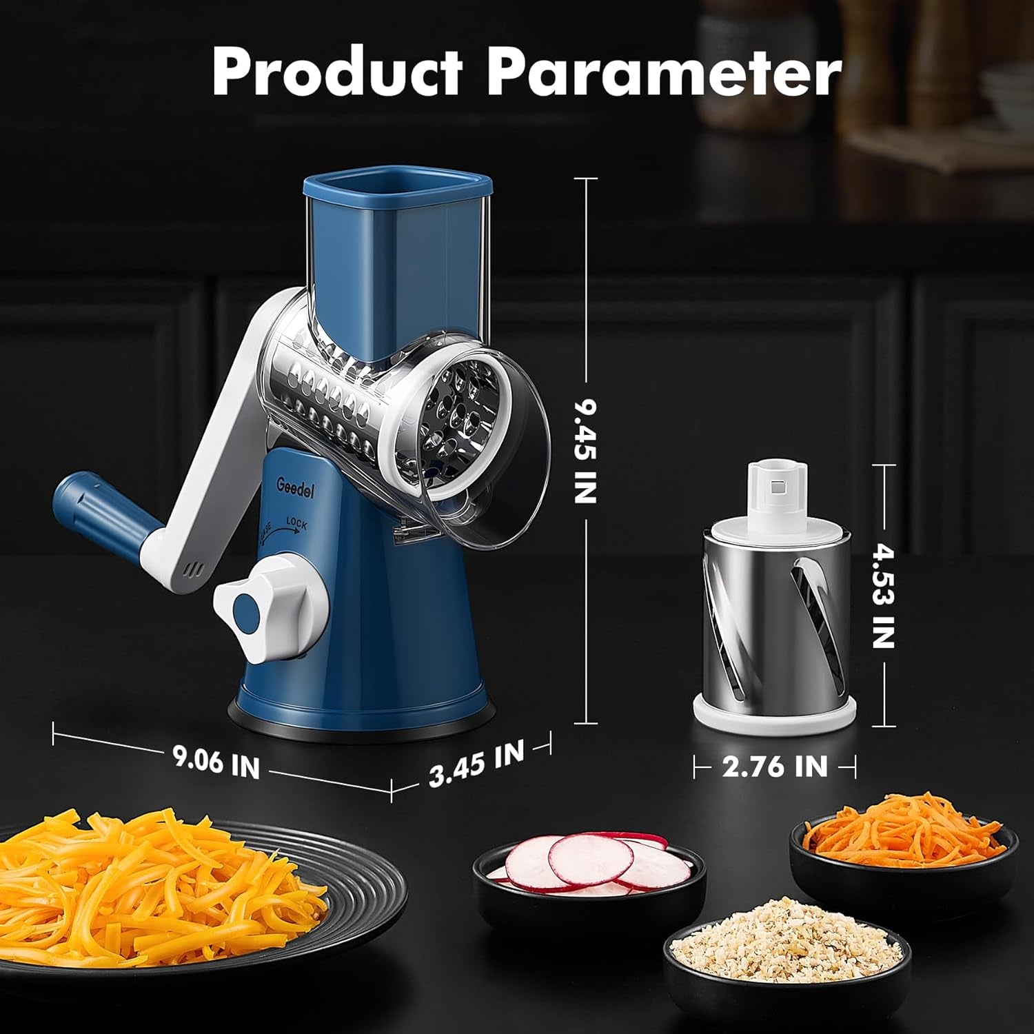 Rotary Cheese Grater Hand Crank, Cheese Shredder Vegetable Slicer