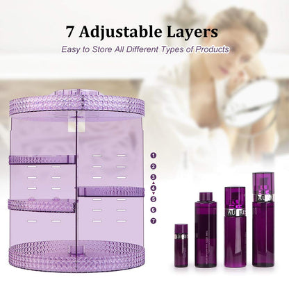 Makeup Organizer 360-Degree Rotating, Adjustable Makeup Storage, 7 Layers Large Capacity Cosmetic Storage Unit, Fits Different Types of Cosmetics and Accessories, plus Size(Purple)