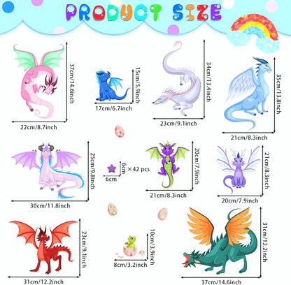 Creative Fairy Dragon Wall Decals Cartoon Large Wings Dragons Eggs Stars Wall Stickers Easy to Peel and Stick Wall Stickers Art Paper for Playroom Nursery Classroom Kids Bedroom Wall Decor