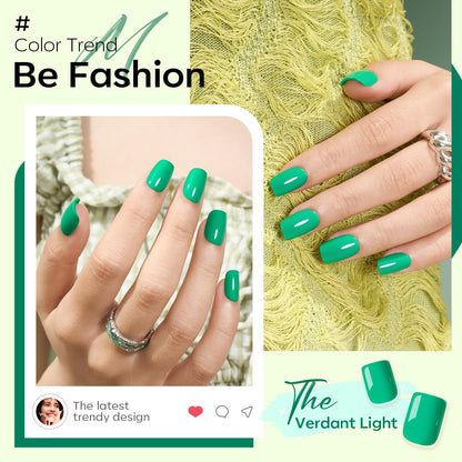 Green Press on Nails, Spring Easter Short Square Fake Nails, Summer Spring Reusable Nail Kit with Nail Glue Adhesive Tabs Mini Nail File, Nails Press Ons 32Pcs16 Sizes, Women Girl Gift