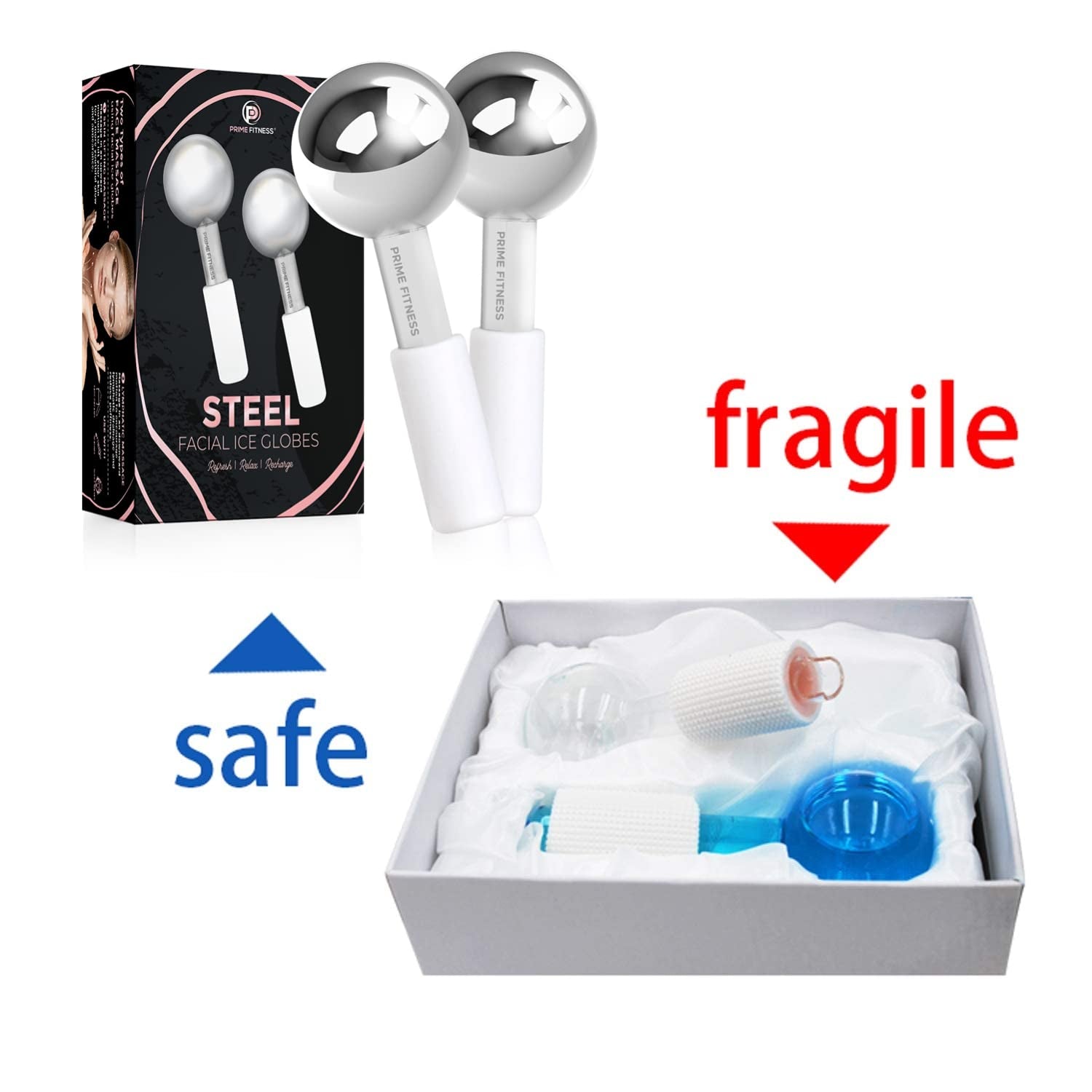 Ice Globes for Facials | Unbreakable Steel Cooling Roller | Cryo Sticks for Face | Massager for Face Neck &amp; Eyes | Skin Care for Dark Circles, Puffiness, Wrinkles, Collagen Production (White)