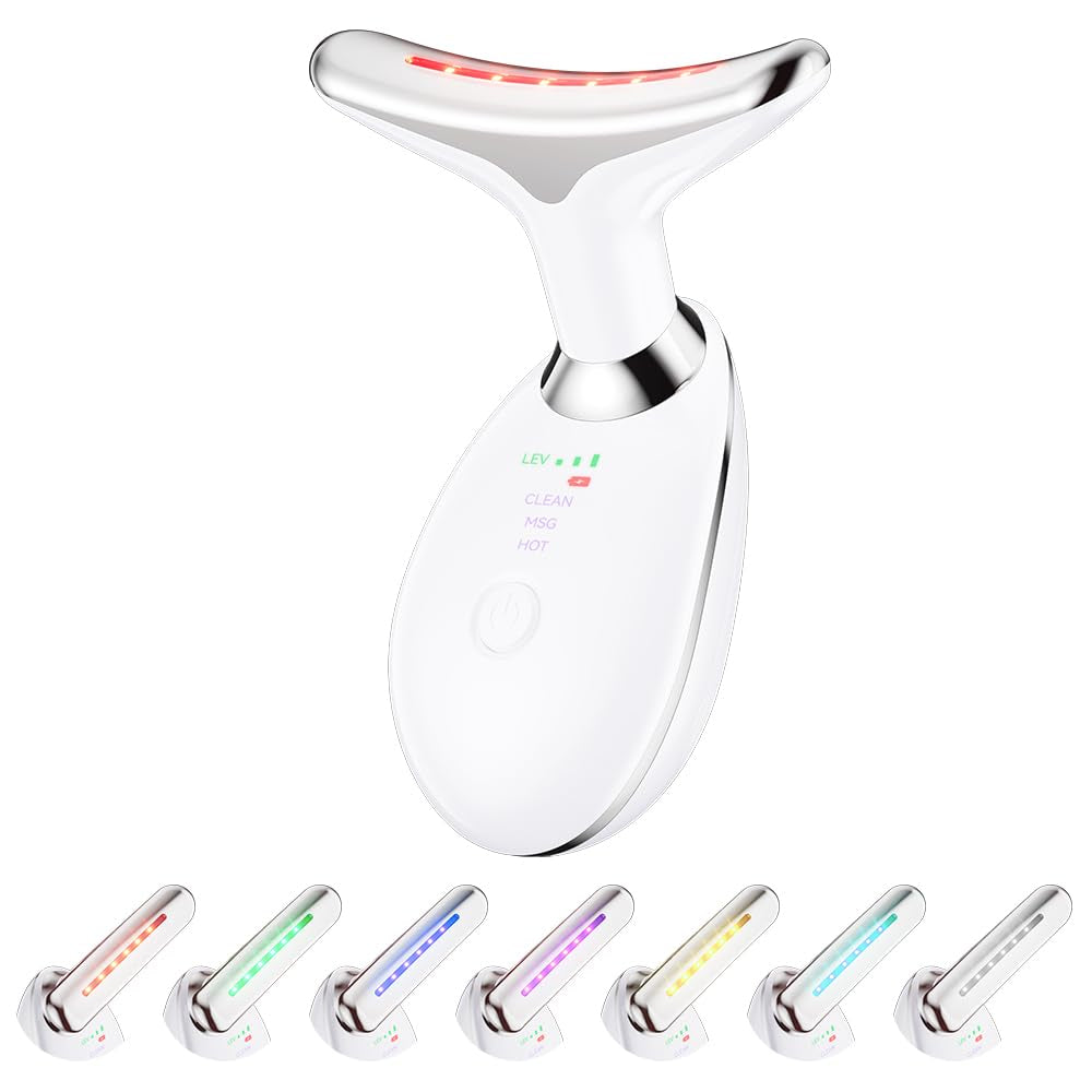 Neck Massager, 7-In-1 Multifunctional Facial Massager, Face Sculpting Tool for Skin Care, At-Home Face Tool with Vibration and Thermal, White