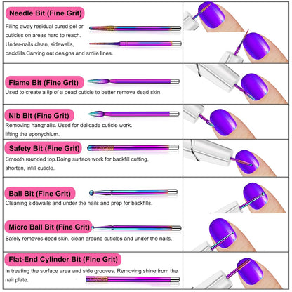 25Pcs Nail Drill Bits Set with Storage Box, 3/32 Inch Tungsten Ceramic Diamond Carbide Nail Drill Bits for Acrylic Gel Polish, Cuticle Efile Remover for Manicure Pedicure