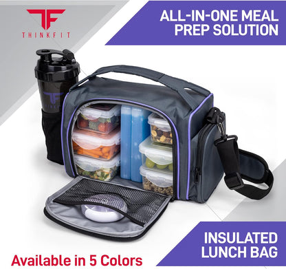 Insulated Meal Prep Lunch Box with 6 Containers, 2 Ice Packs, Purple